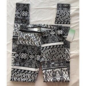Decree Women's Leggings Paisley Park Black White X-Small Ankle Length